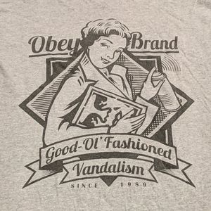 Grey obey graffiti artist graphic t-shirt